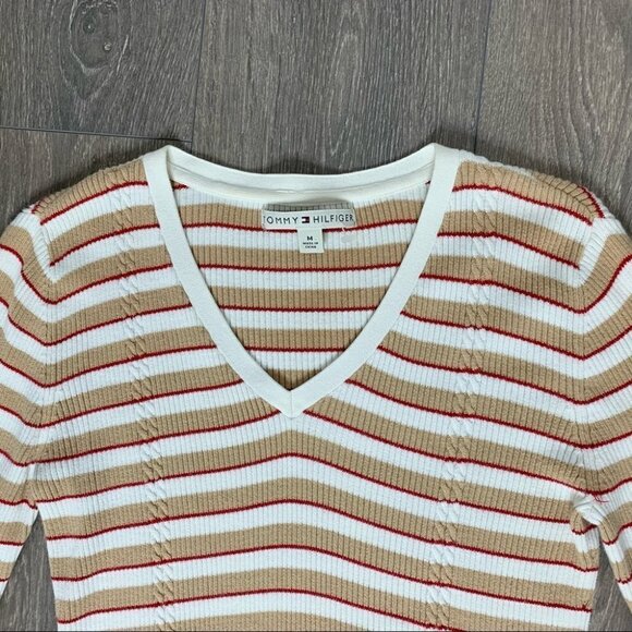 Tommy Hilfiger Women's Stripe Sweater V-neck Pullover  Vintage 2000s Preppy - Picture 5 of 16